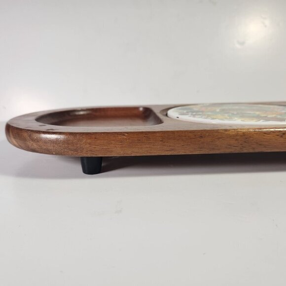 Charcuterie Cheese Board Tray with Ceramic Tile in the Center Vintage 70s Japan - Picture 5 of 11